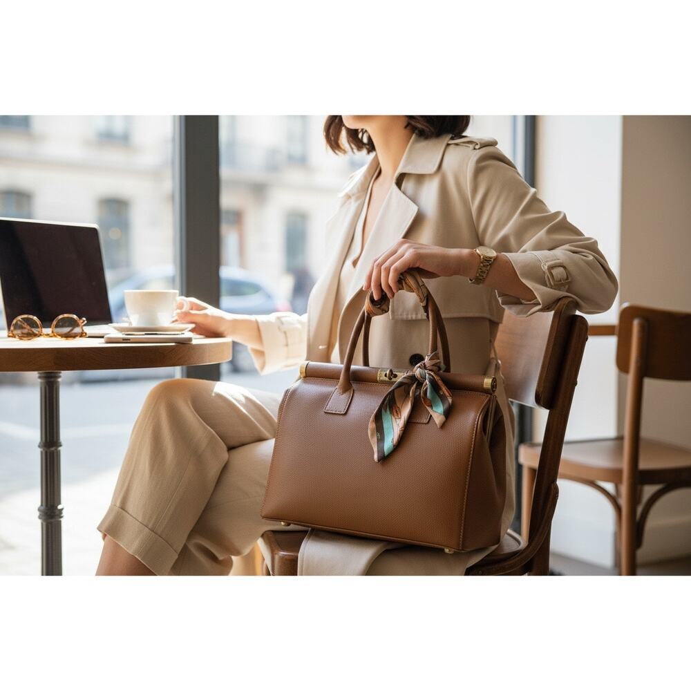 Viola Castellani VC6322-Cuoio genuine Italian leather top-handle bag.